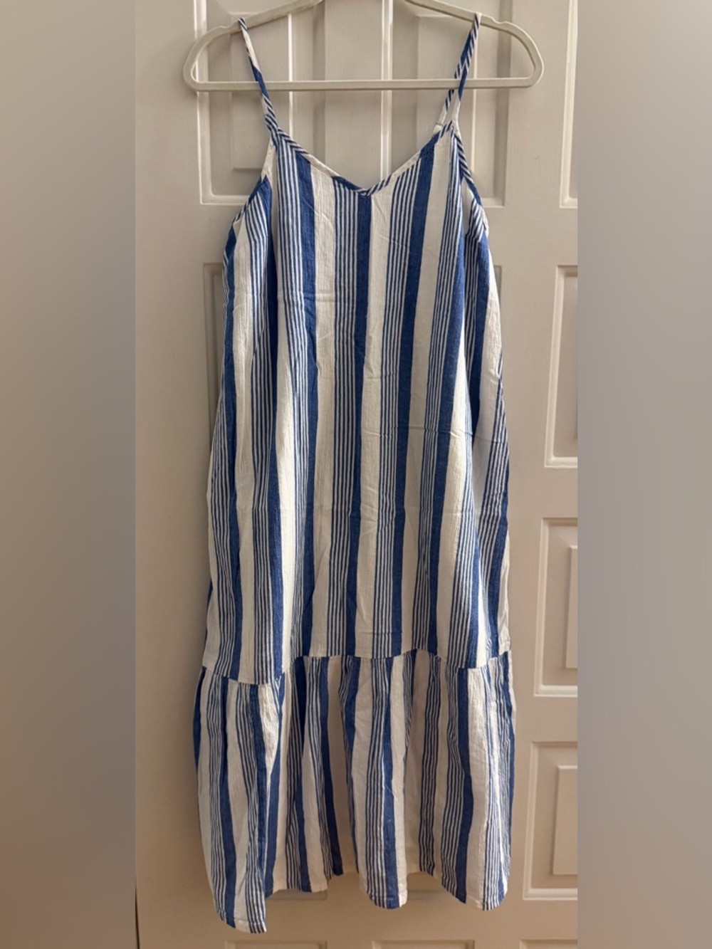 J. Crew Factory Blue Striped Cotton Gauze Maxi Dress with Pockets